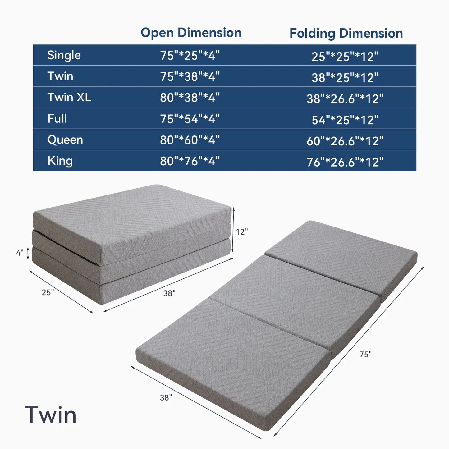 Hcore 4 Inch Folding Memory Foam Mattress Topper for Travel