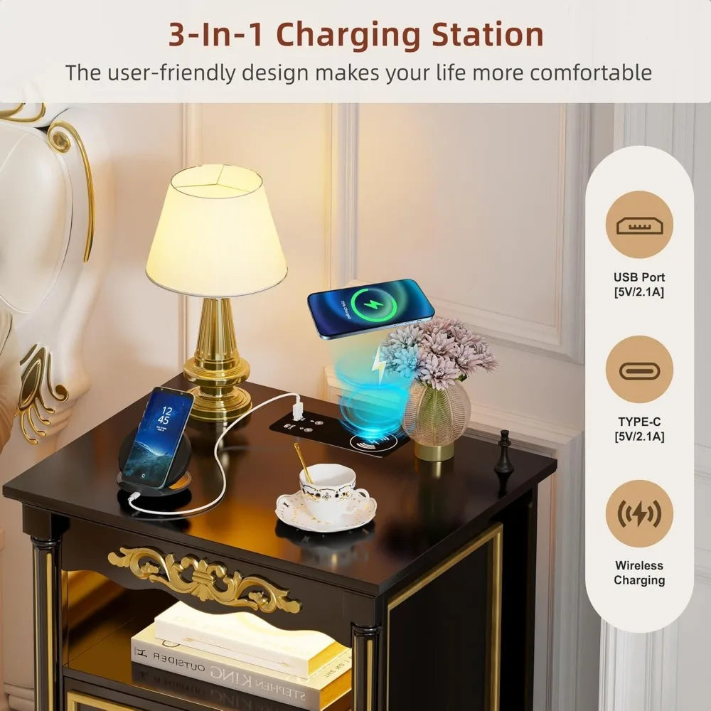 Set of 2 Nightstands with Gun Drawer and USB Charging Ports