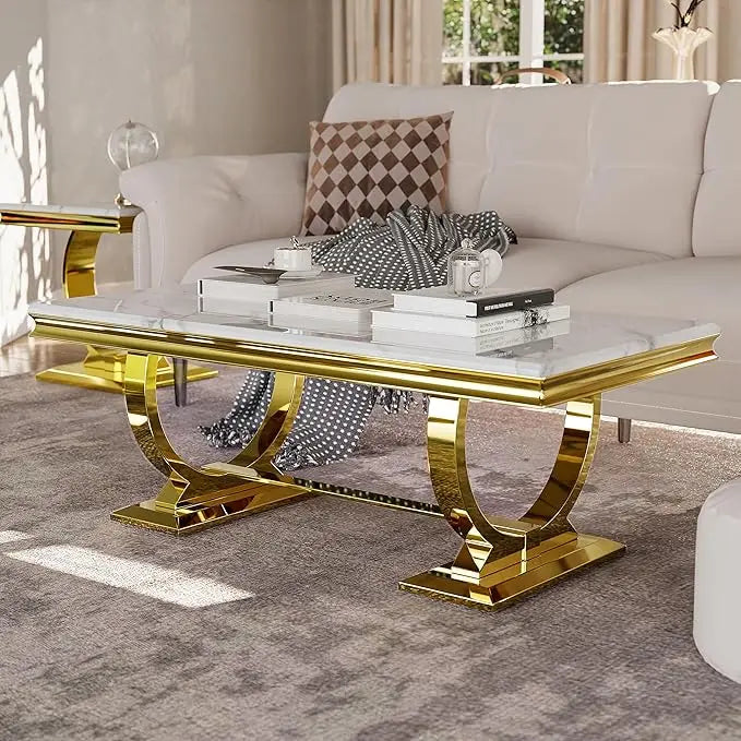 Elegant White and Gold Coffee Table for Stylish Living Rooms
