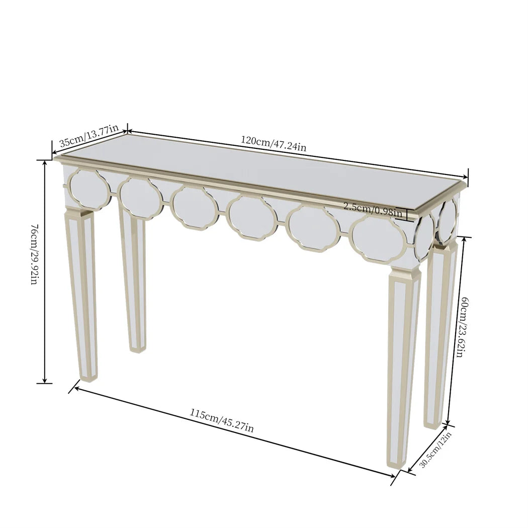 LUVODI Modern Glass Console Table with Gold Rim for Living Room