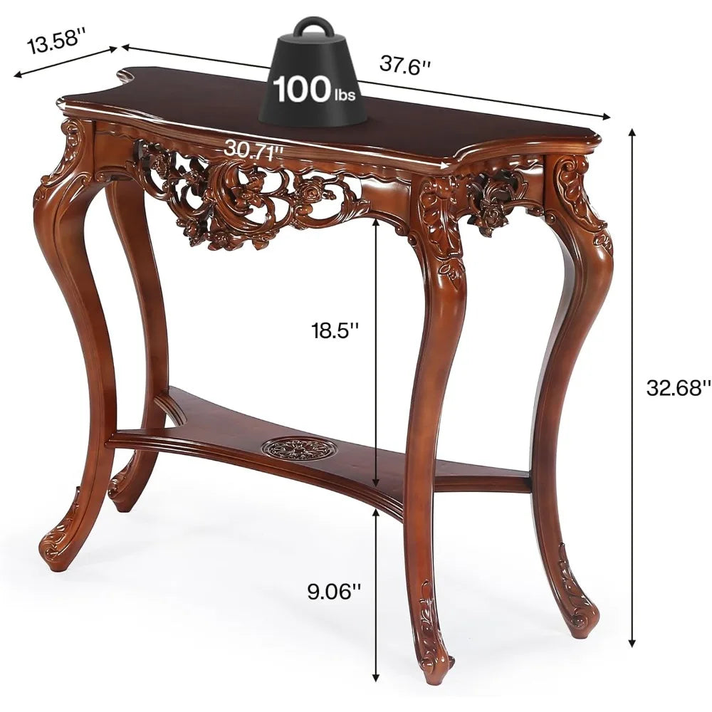 Victorian Half Moon Console Table with Floral Apron and Legs