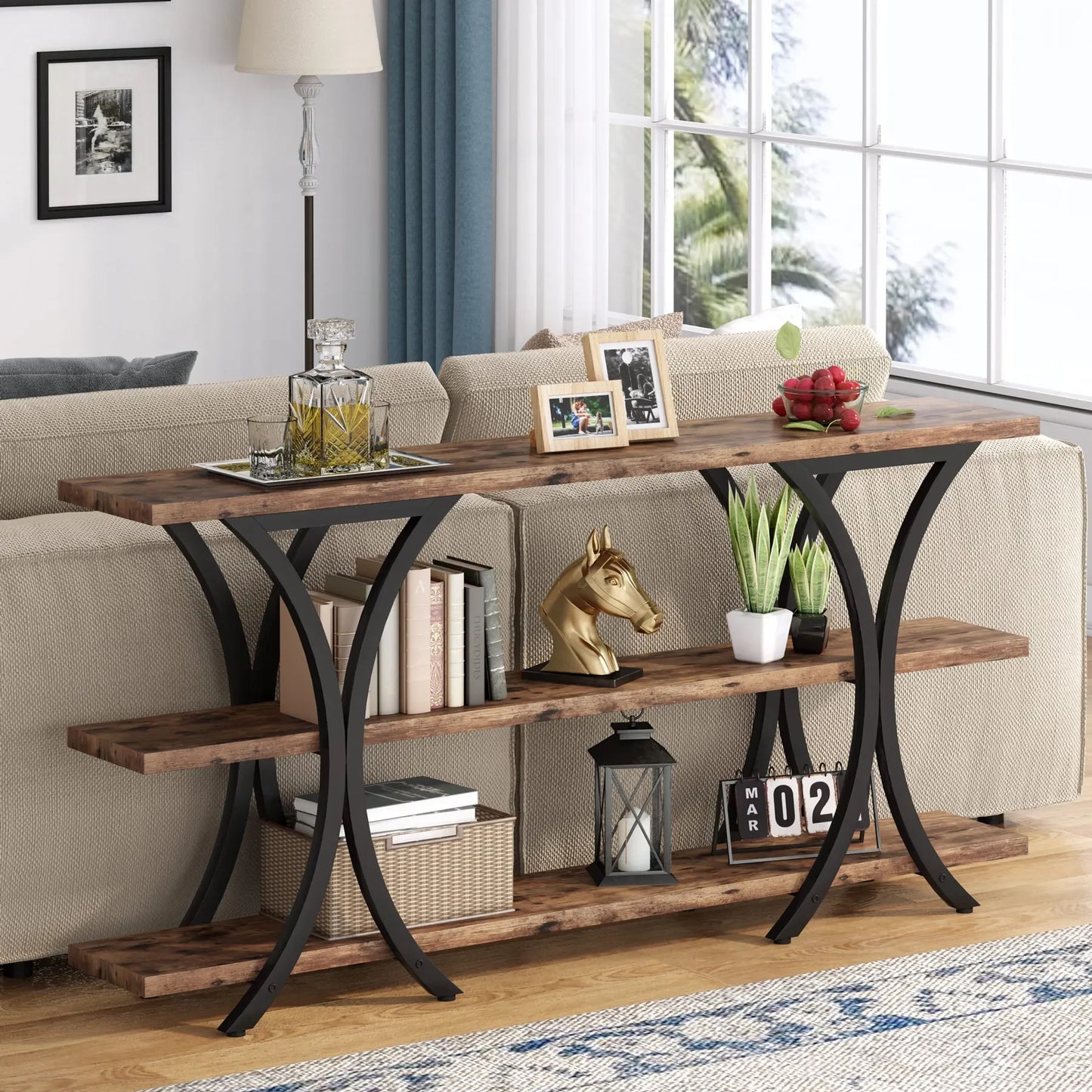 Tribesigns 70.8 Inch Narrow Console Table with 3 Tier Shelves