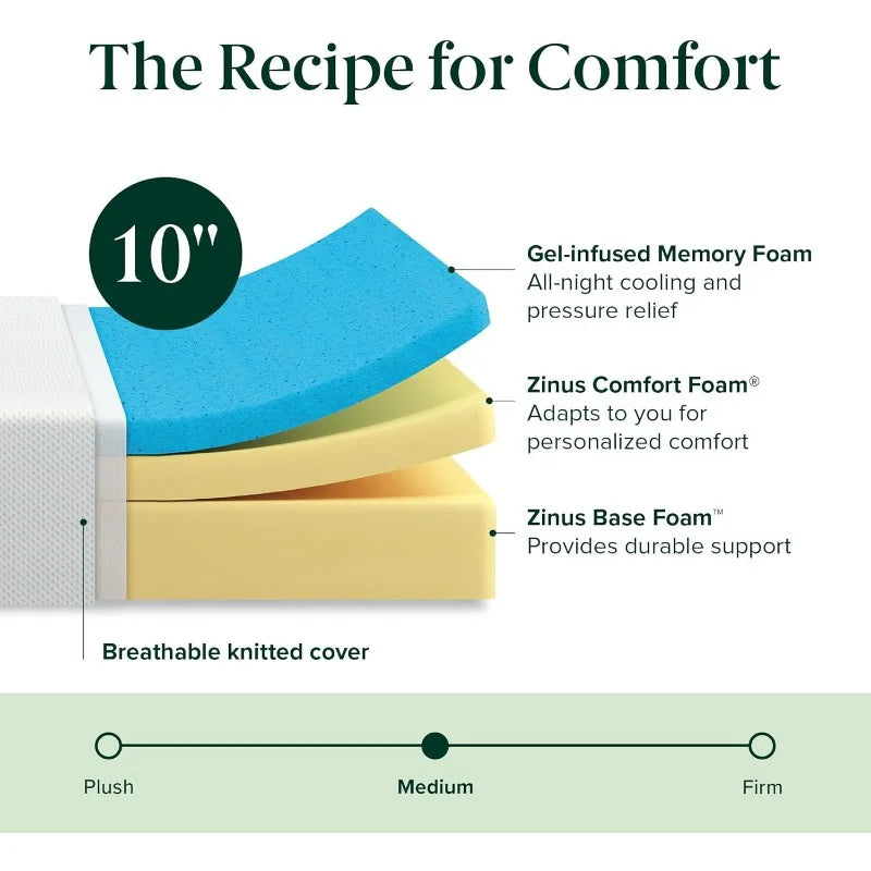 Zinus 10 Inch Green Tea Memory Foam Mattress Queen Size