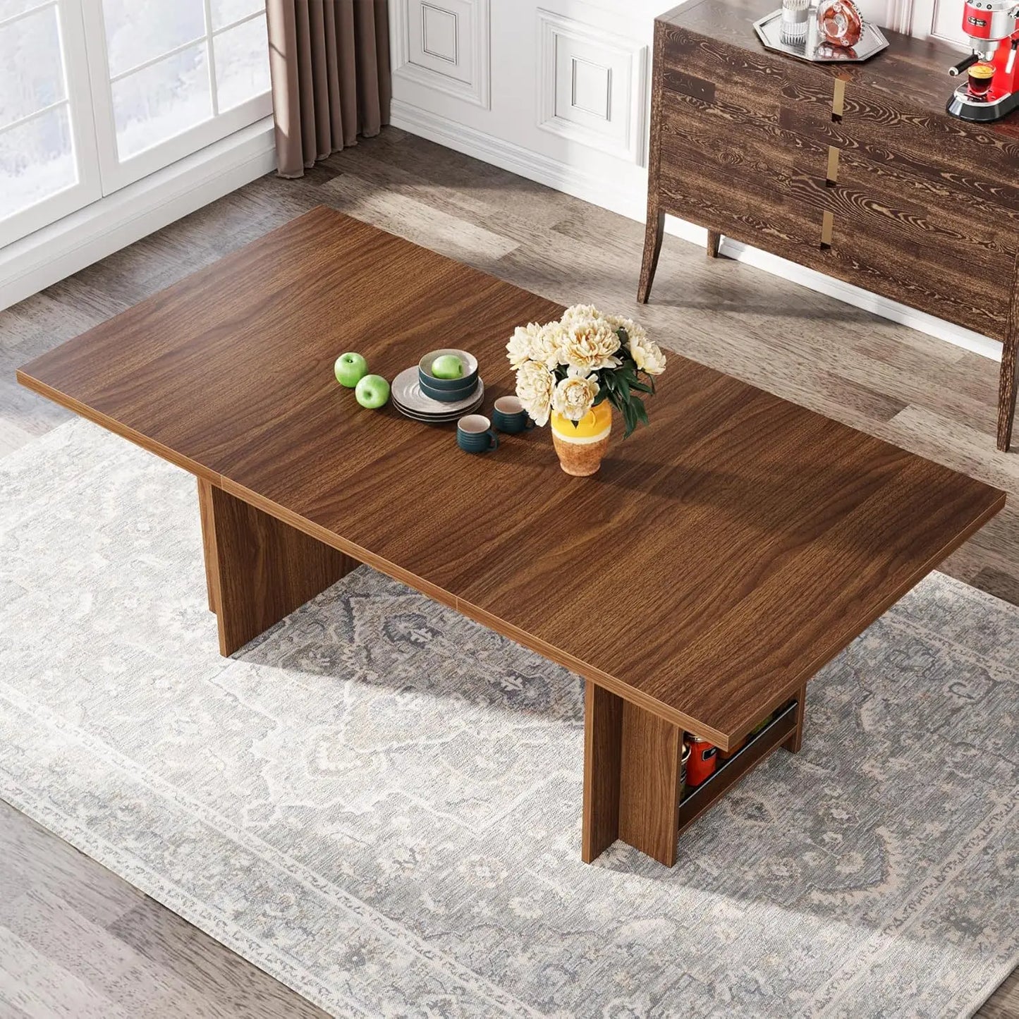Farmhouse Dining Table for 6 to 8 with Storage 63 Inch Rectangular