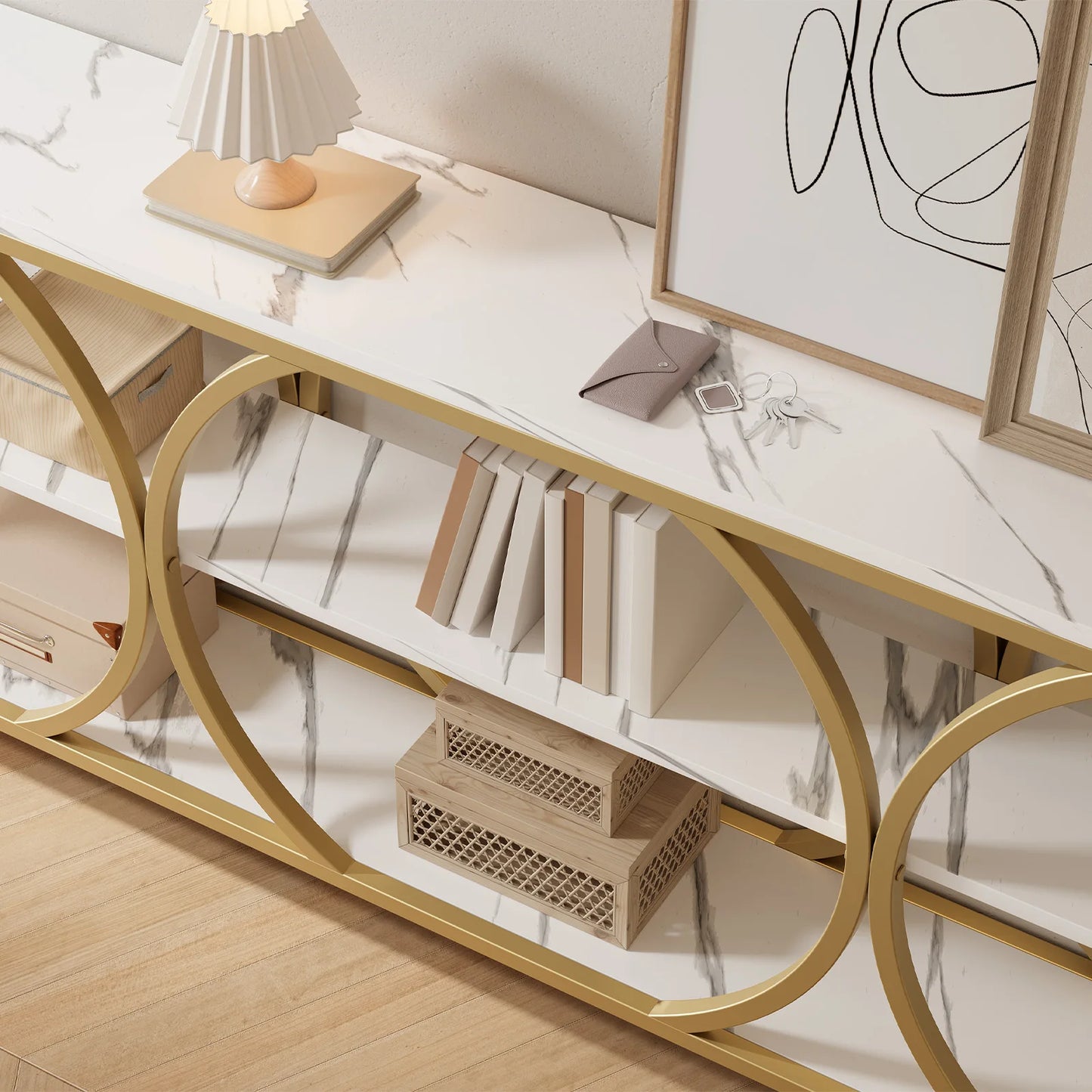 Modern 70.8 Inch Console Table with 3 Tier Storage Shelves