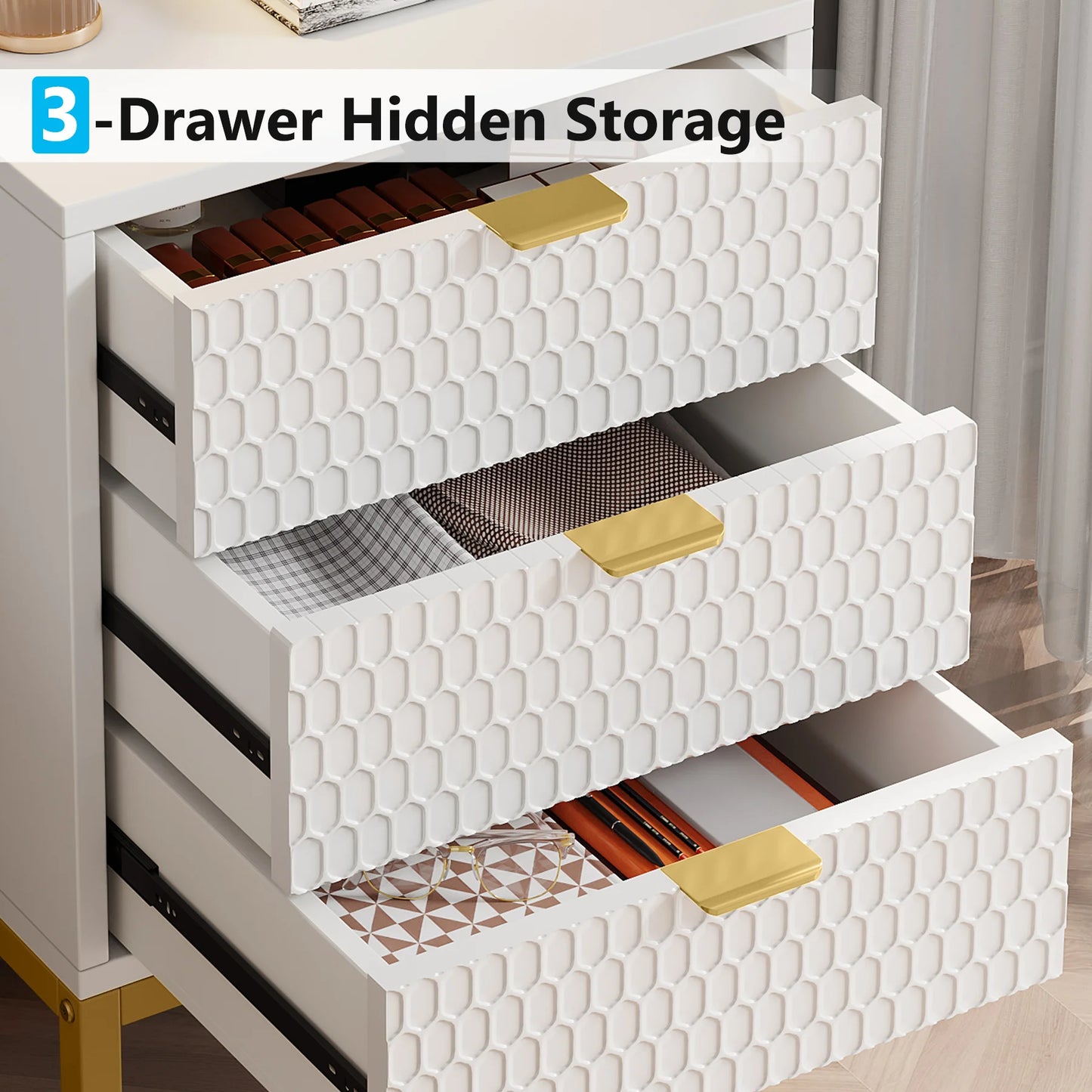 Tribesigns Modern Nightstand with 3 Drawers Stylish Storage Table