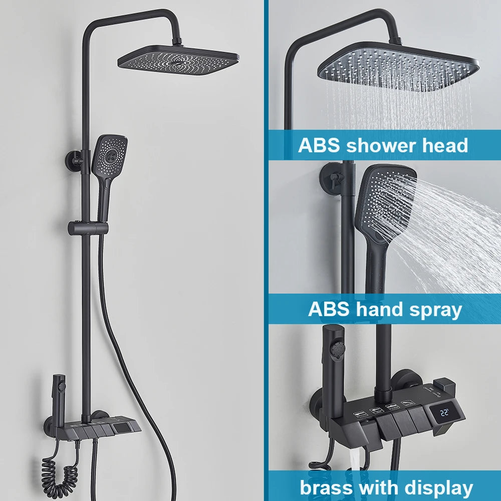 White Bathroom Shower Faucet with Digital Display and Tap