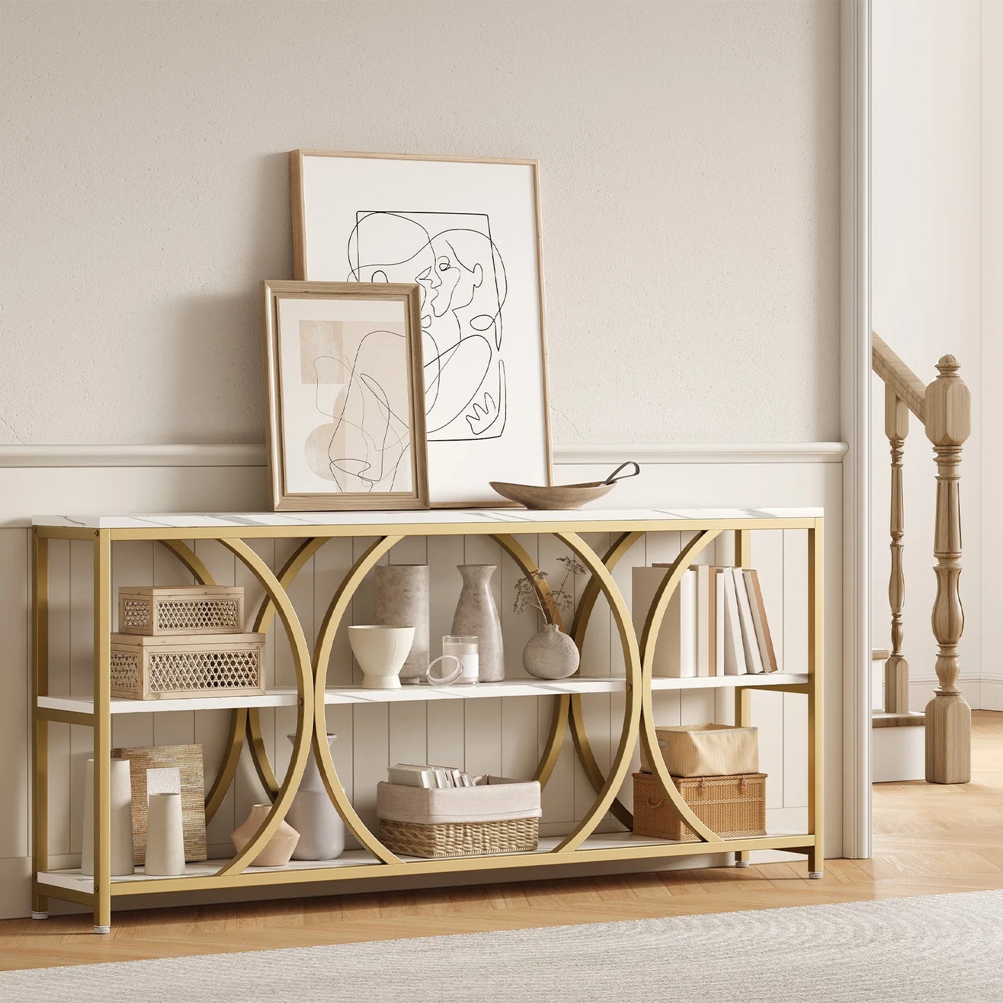 Modern 70.8 Inch Console Table with 3 Tier Storage Shelves