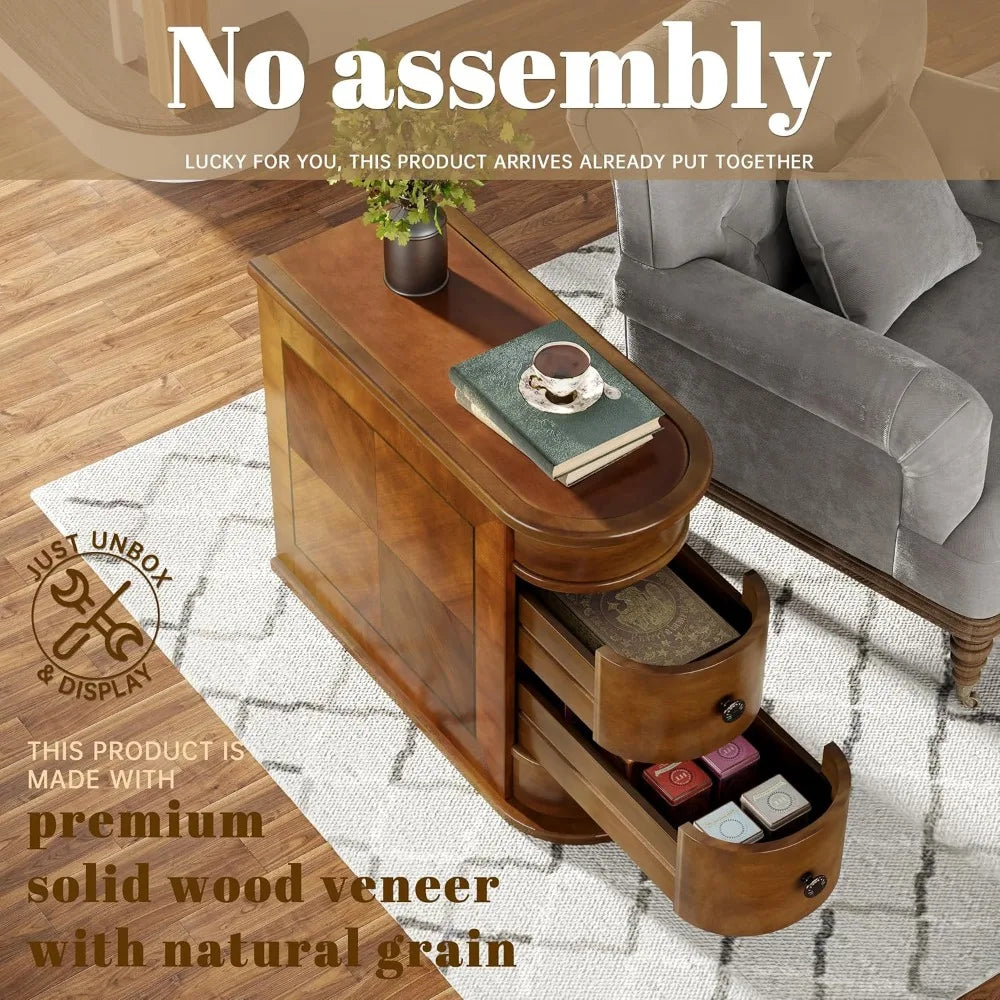Wood End Table with Drawers Modern Slim Nightstand for Living Room