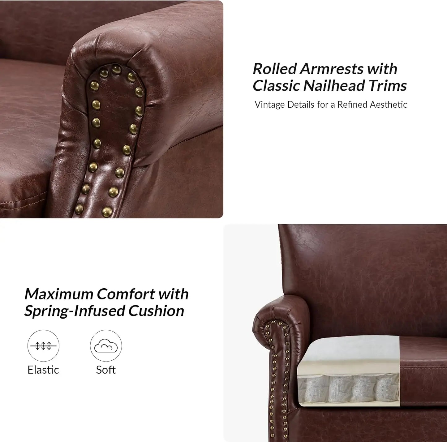 Faux Leather Accent Chairs Set of 2 Comfy Upholstered Brown
