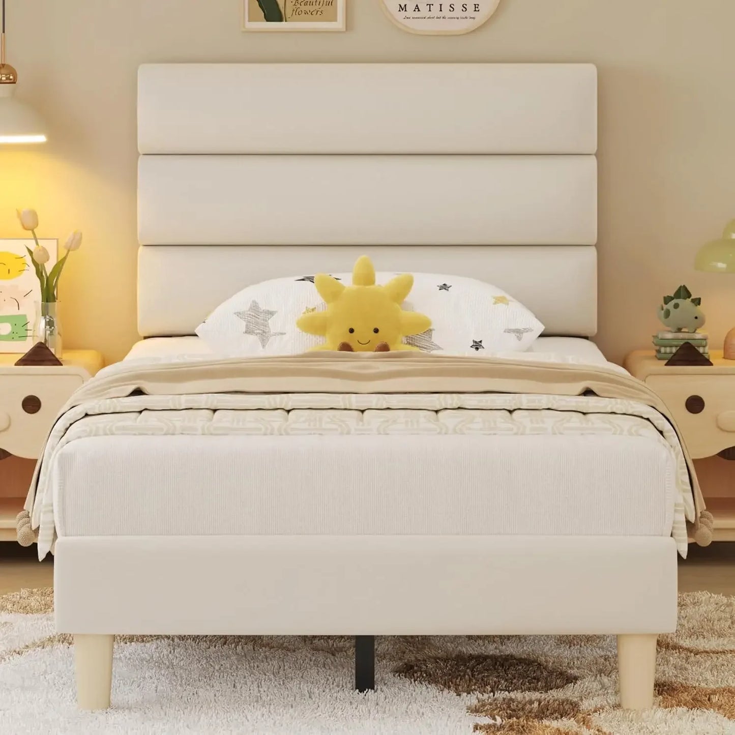 Modern Velvet Upholstered Bed Frame with Sturdy Metal Support