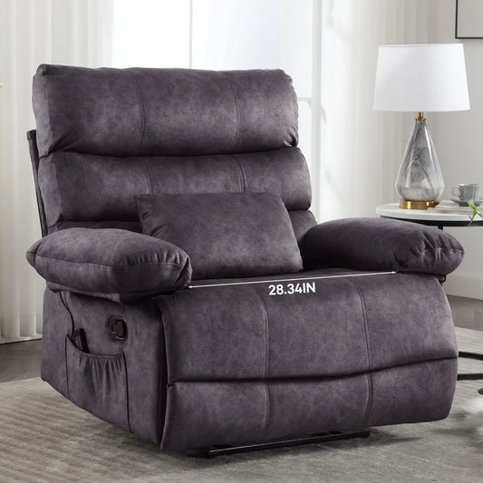 Oversized Manual Fleece Recliner with Lumbar Pillow and Pockets