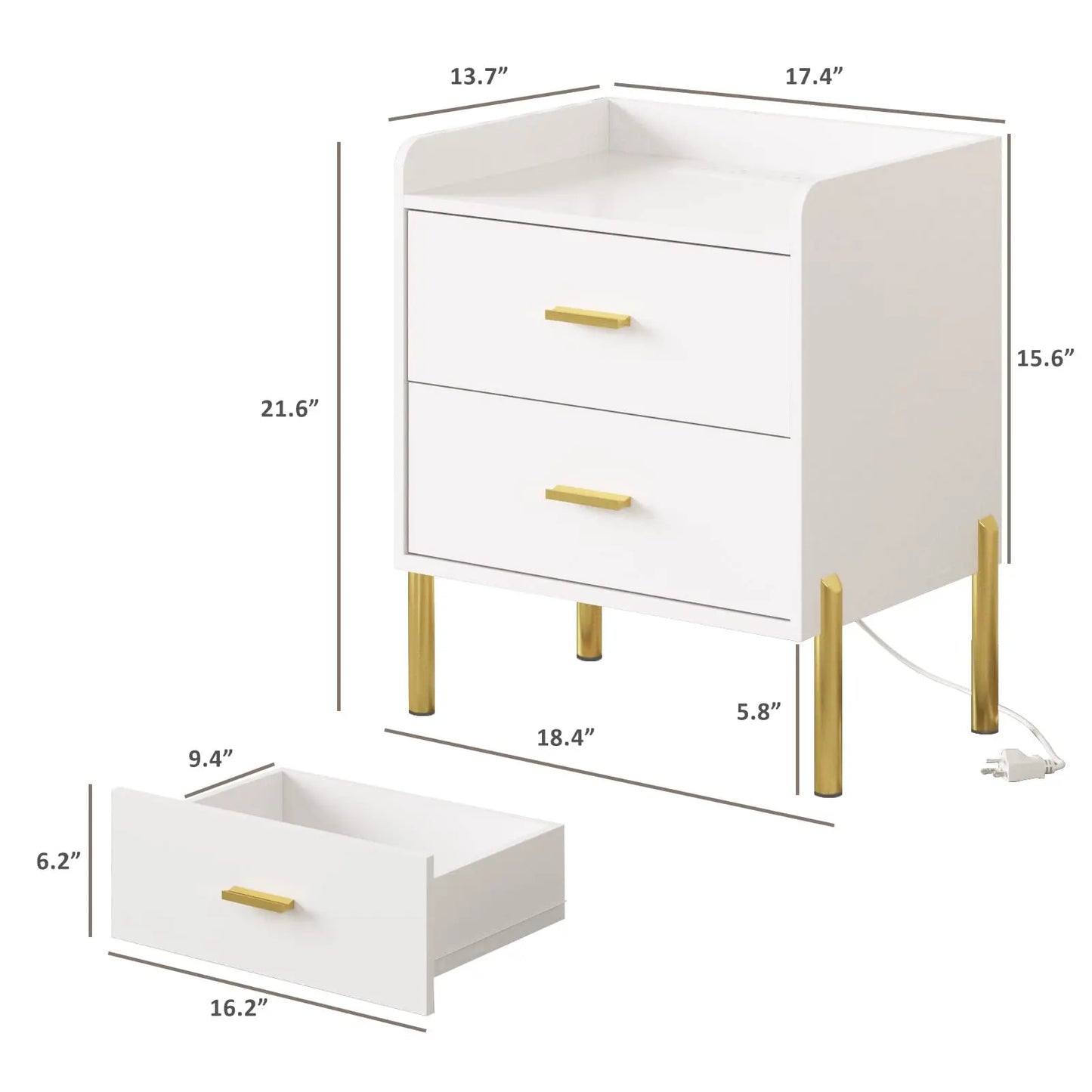 Vabches Modern Nightstand Set of 2 with Charging Station