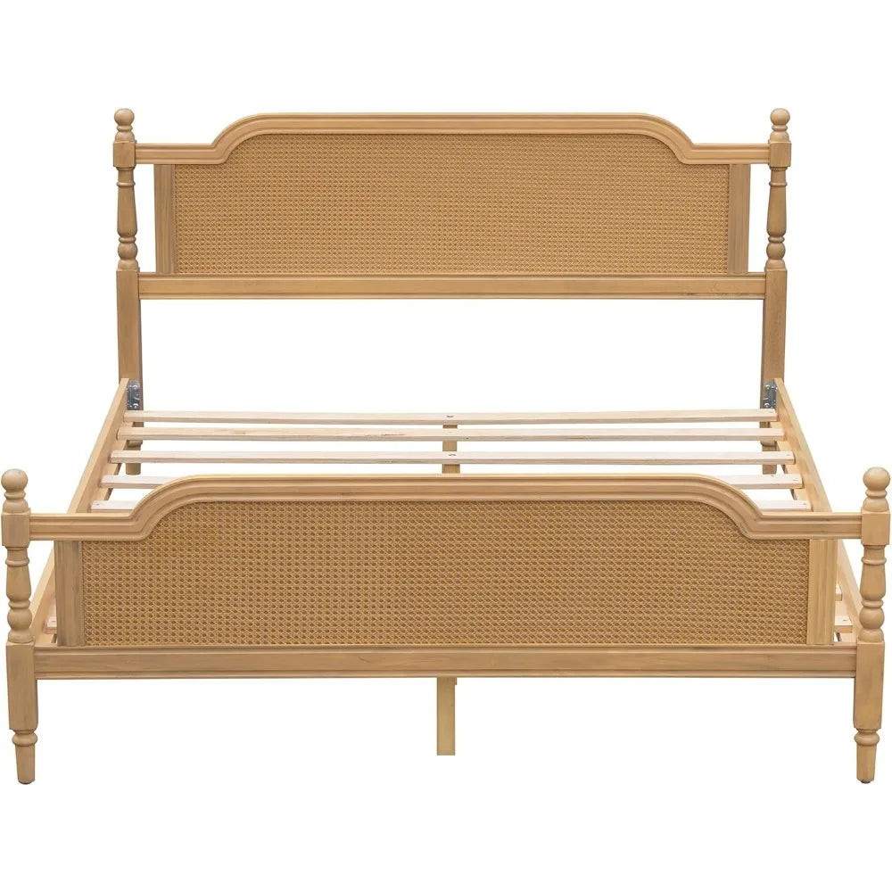 Traditional Rattan King Size Bed Frame Antique Walnut Finish