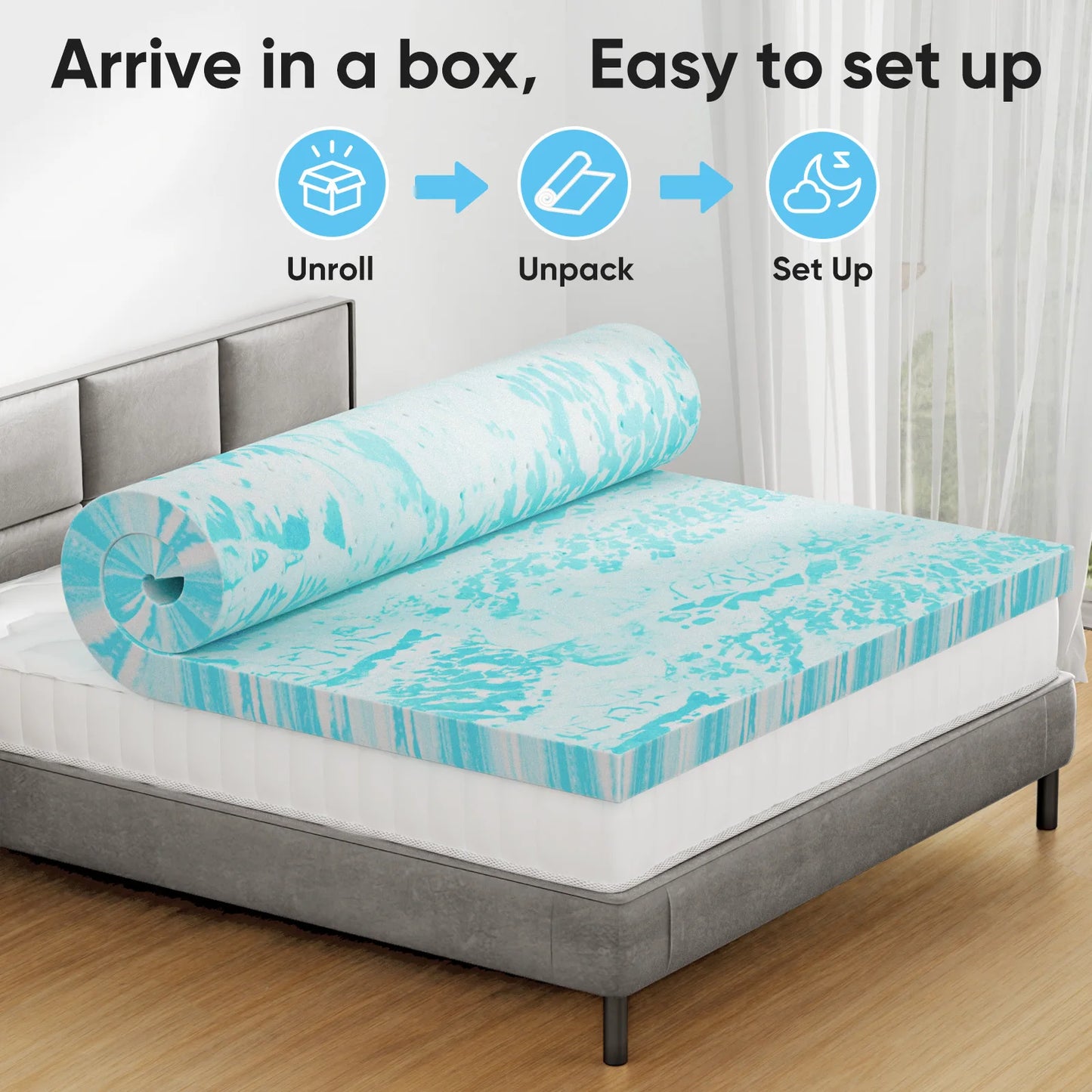 JHK 2-3 Inch Full Size Gel Memory Foam Mattress Topper Cooling