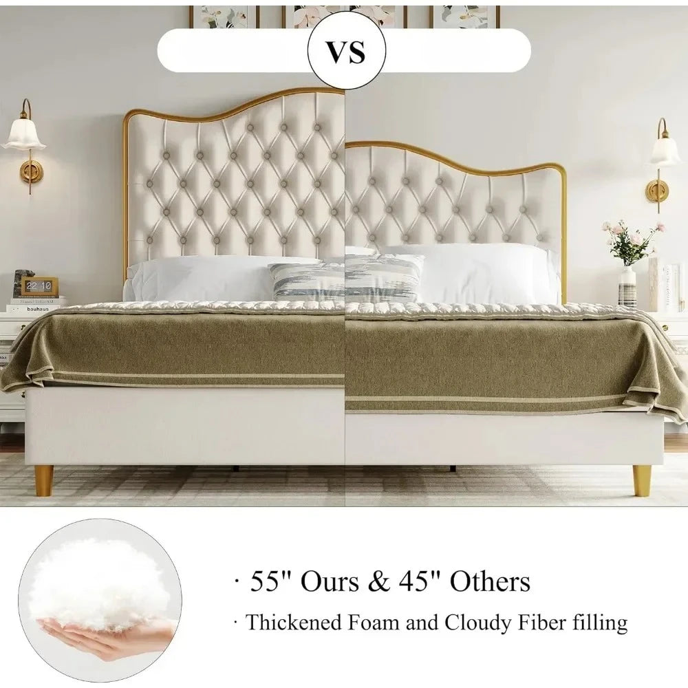Modern Velvet Upholstered Queen King Size Platform Bed Frame
