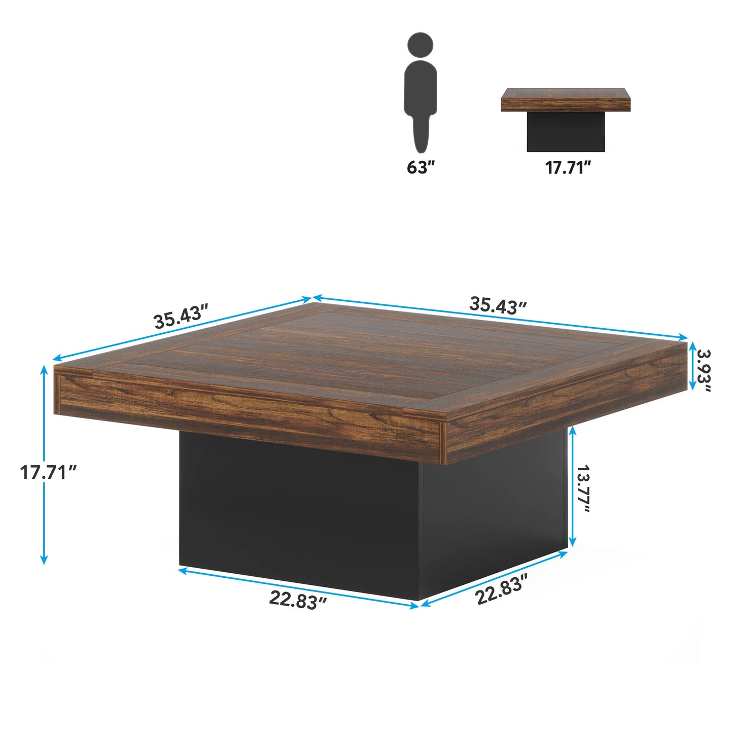 Tribesigns Square LED Coffee Table for Living Room Rustic Style