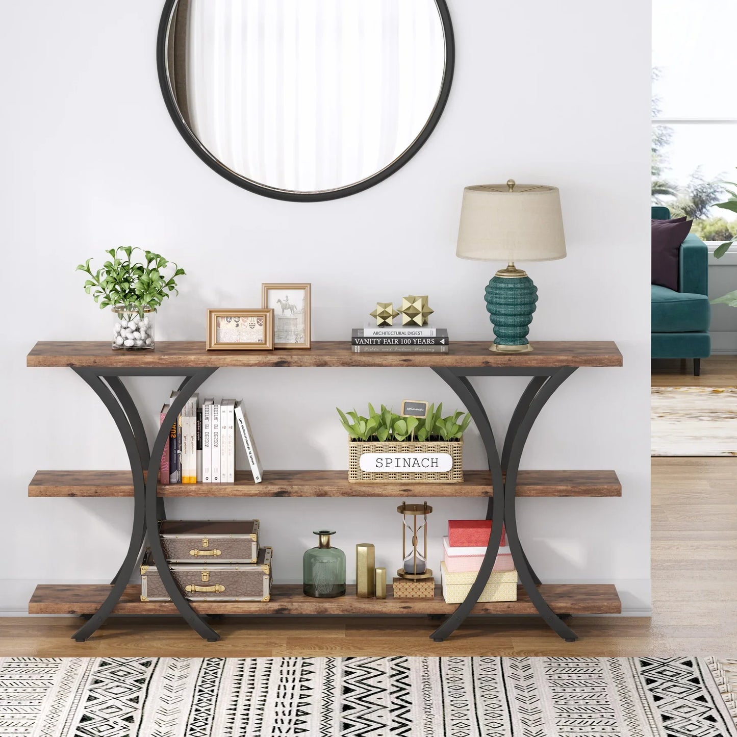 Tribesigns 70.8 Inch Narrow Console Table with 3 Tier Shelves