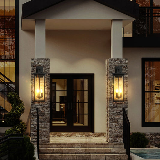 Outdoor 22 Inch Wall Lantern with Dusk to Dawn Sensor Black