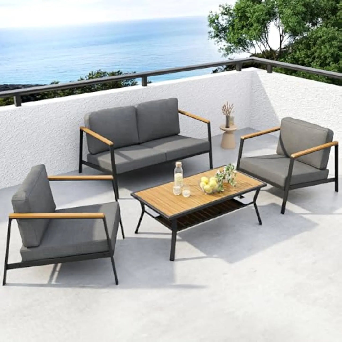 4 Piece Aluminum Outdoor Patio Furniture Set with Cushions