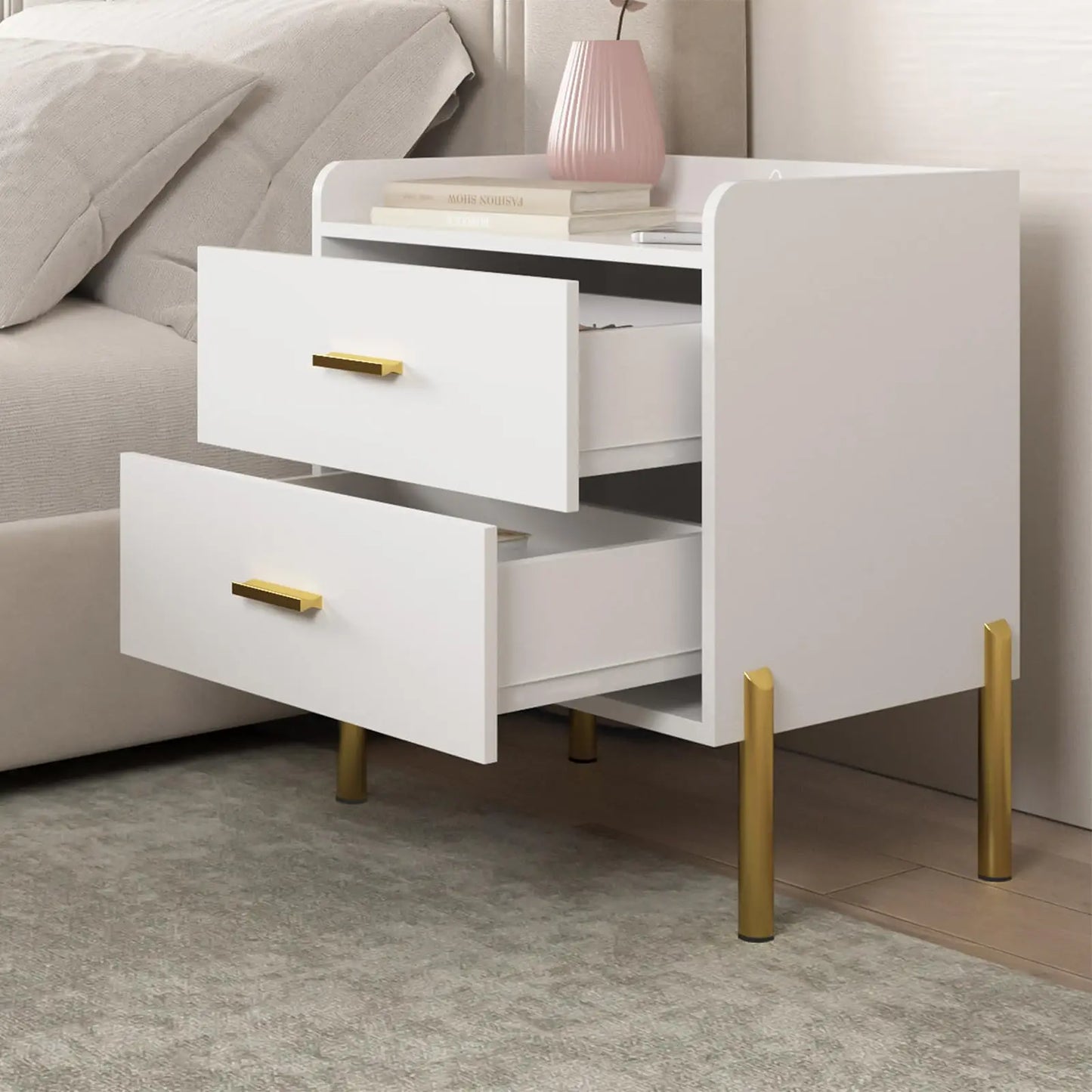 Vabches Modern Nightstand Set of 2 with Charging Station