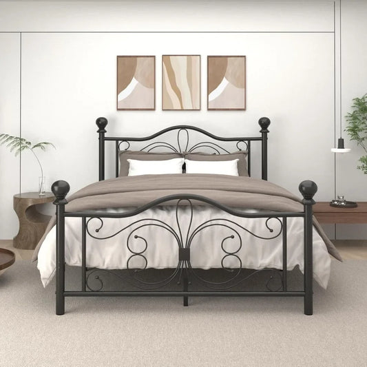 Queen Size Metal Platform Bed Frame with Butterfly Headboard