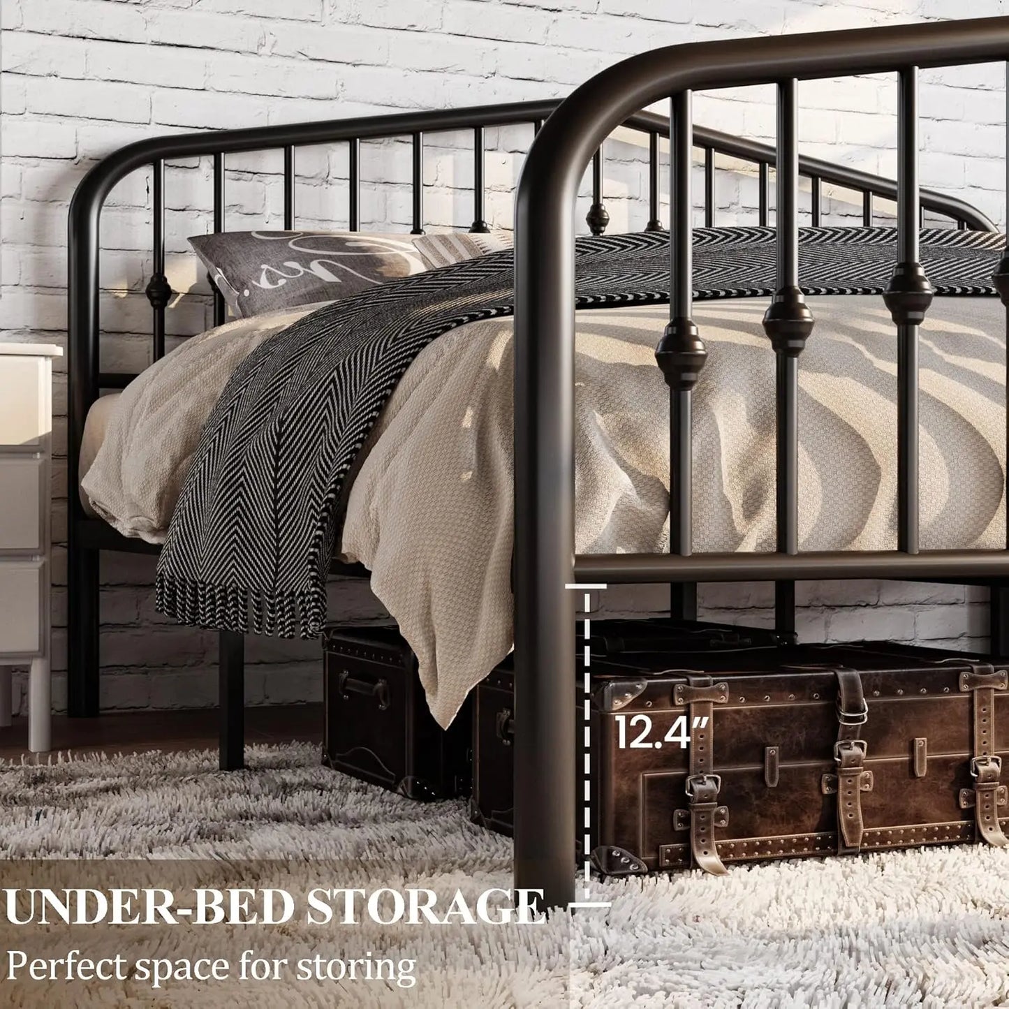 Queen Size Metal Platform Bed Frame with Victorian Wrought Iron