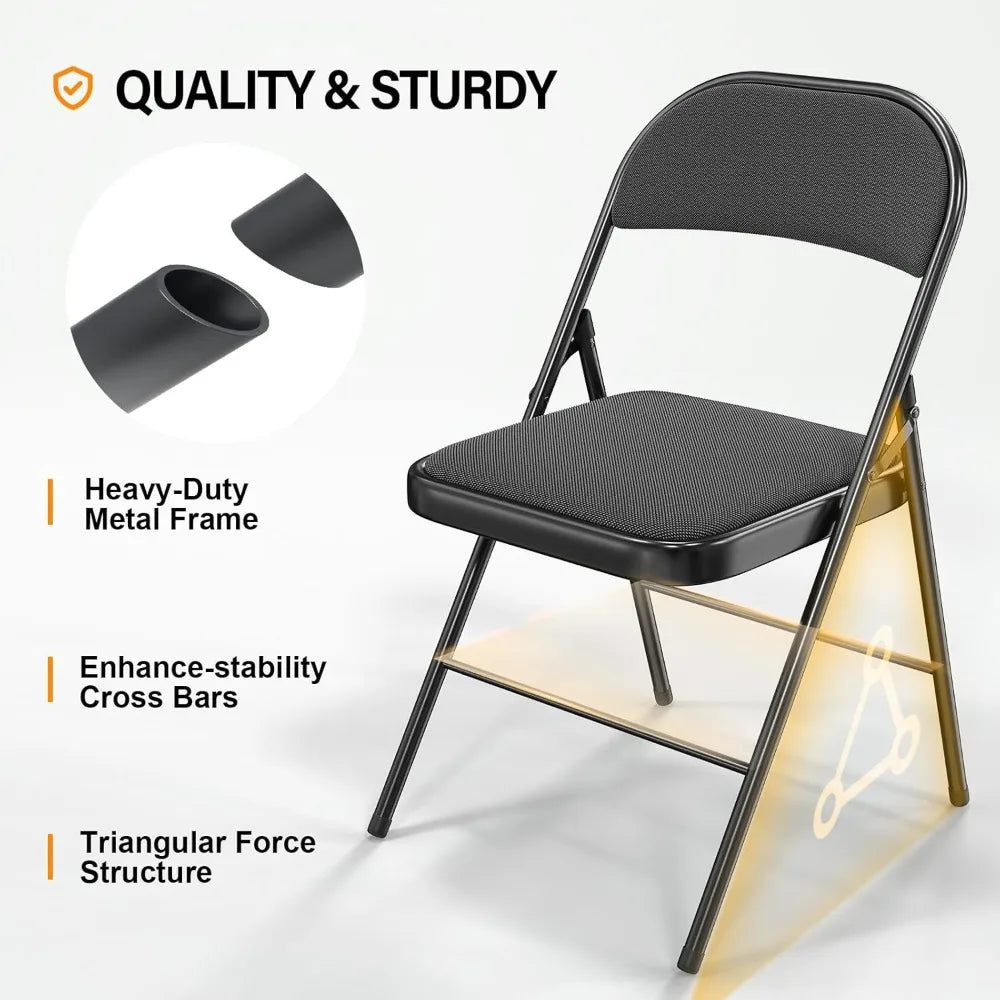 Folding Chairs Set of 10 with Padded Seats and Metal Frame