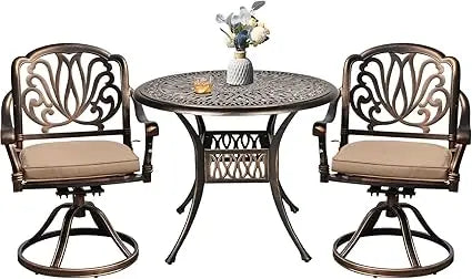 3 Piece Outdoor Bistro Set with Swivel Chairs and Table