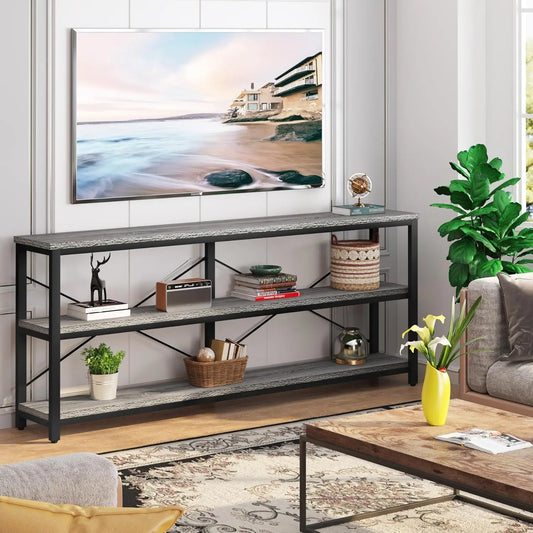 Modern 71 Inch Sofa Table with 3 Tier Storage Shelves