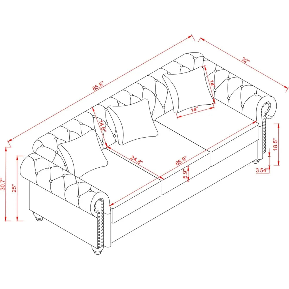Tufted Leather Chesterfield Sofa with Storage and 3 Seats