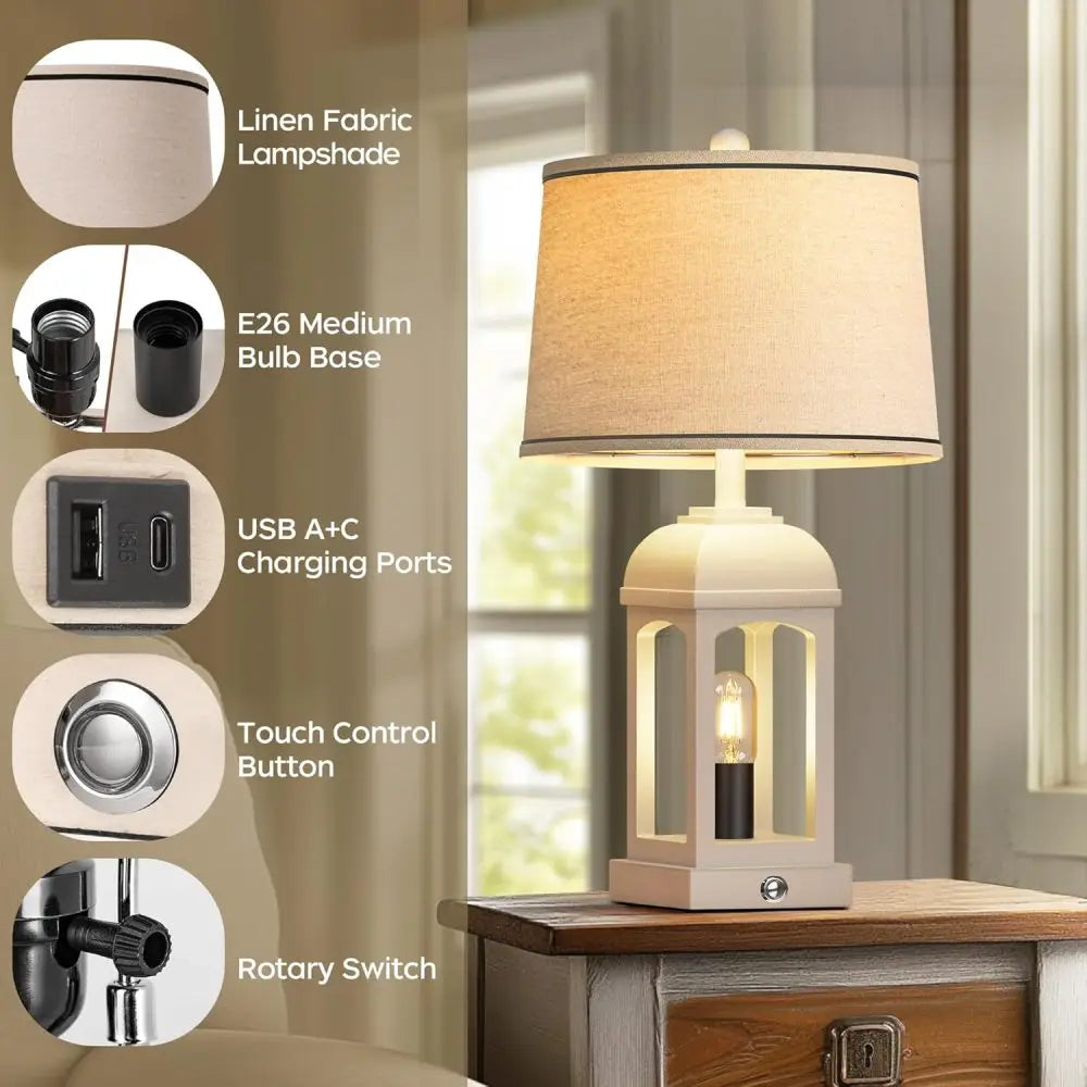 Rustic Touch Table Lamp Set of 2 with USB and Nightlight