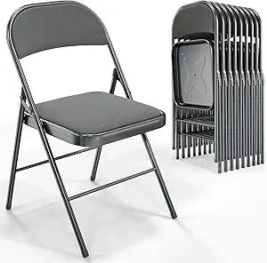 Folding Chairs Set of 10 with Padded Seats and Metal Frame