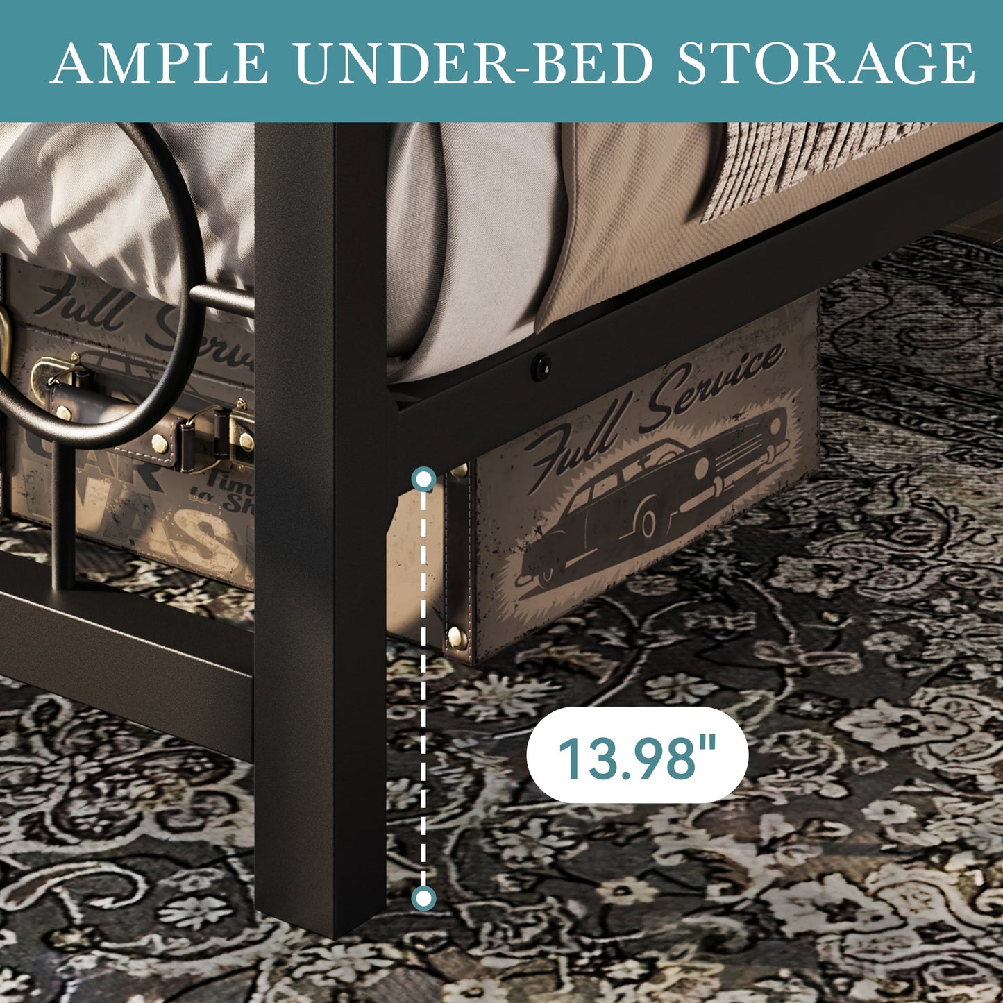 HOOMIC Metal Platform Bed Frame with Vintage Circular Design