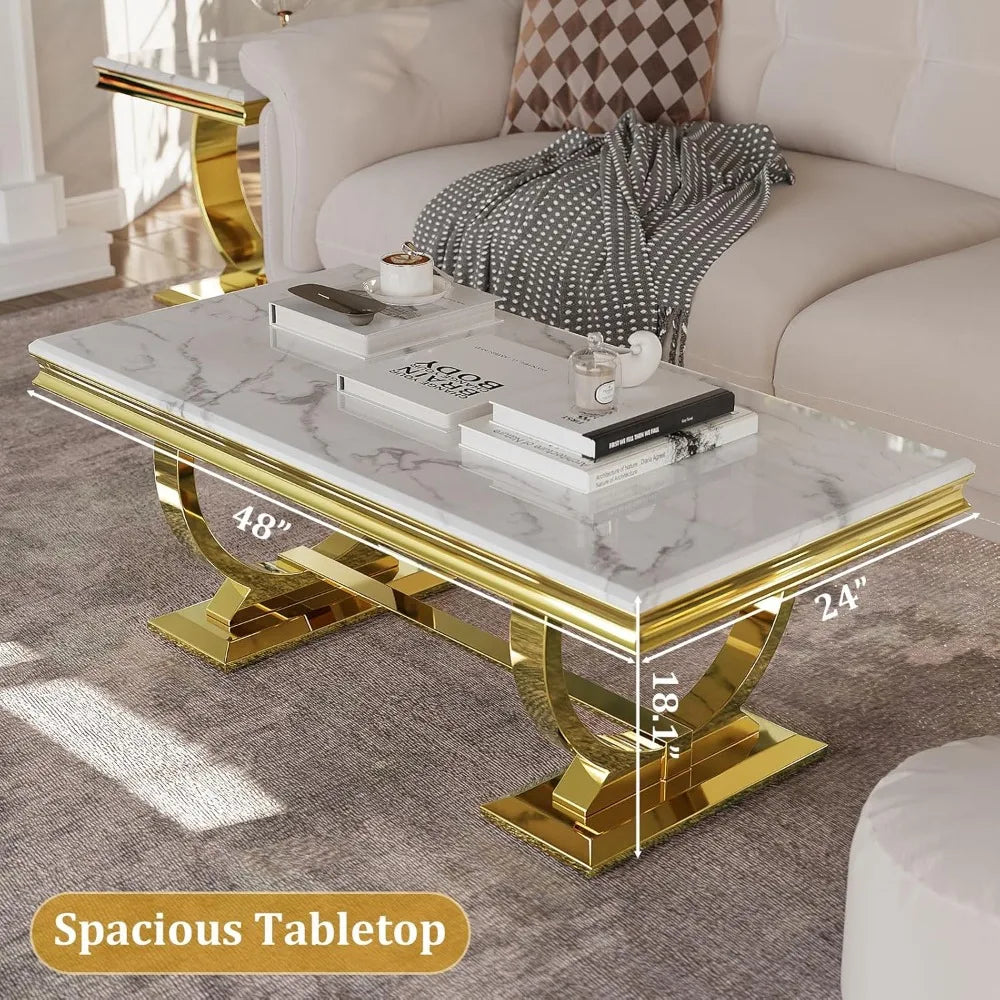 Elegant White and Gold Coffee Table for Stylish Living Rooms