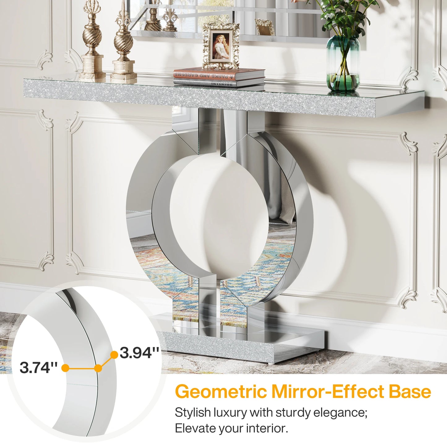 Tribesigns 43 Inch Mirrored Console Table with O Shaped Base