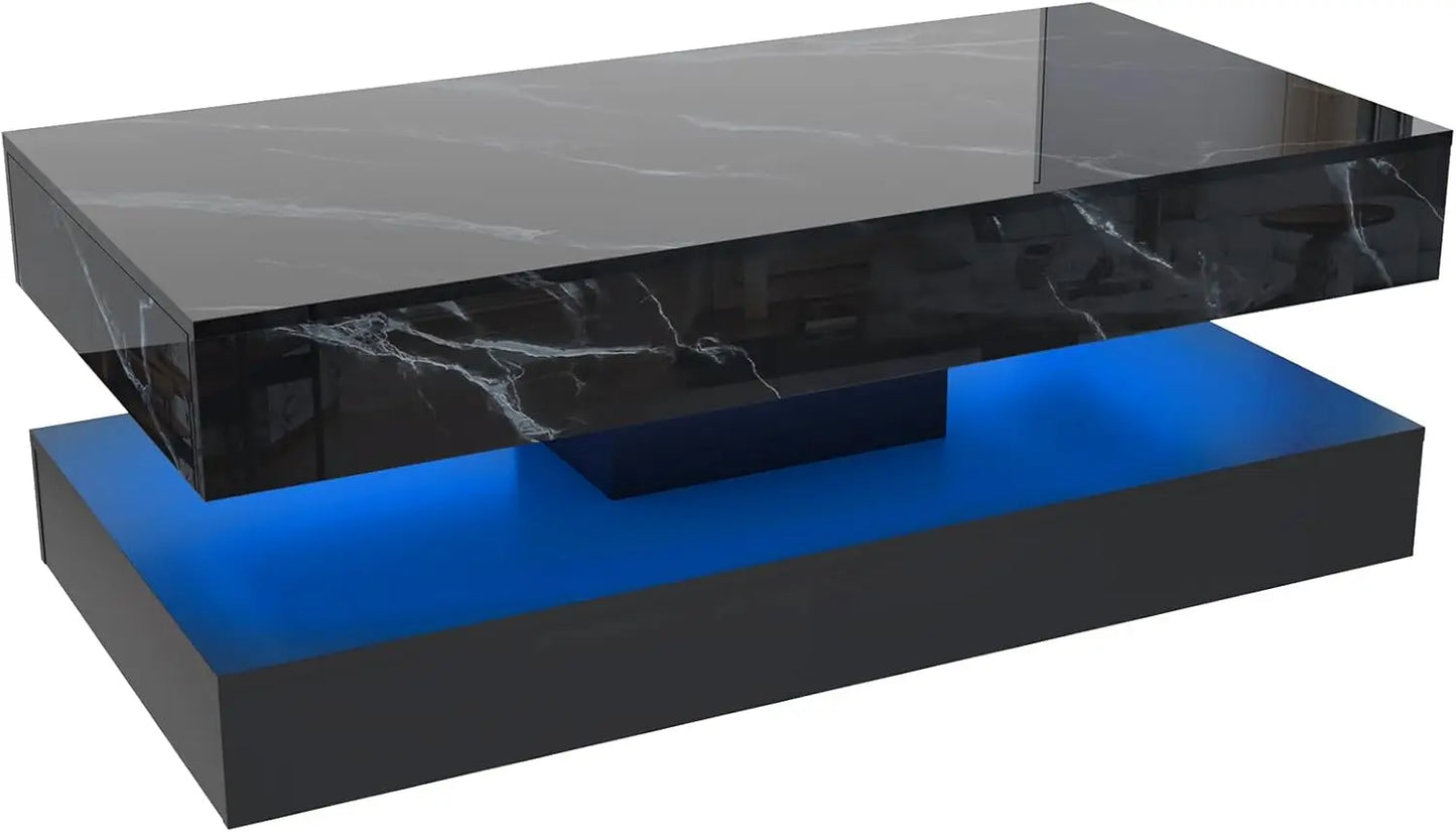 Modern Coffee Table with LED Lights and Double-Layer Design