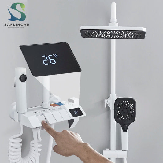 White Bathroom Shower Faucet with Digital Display and Tap