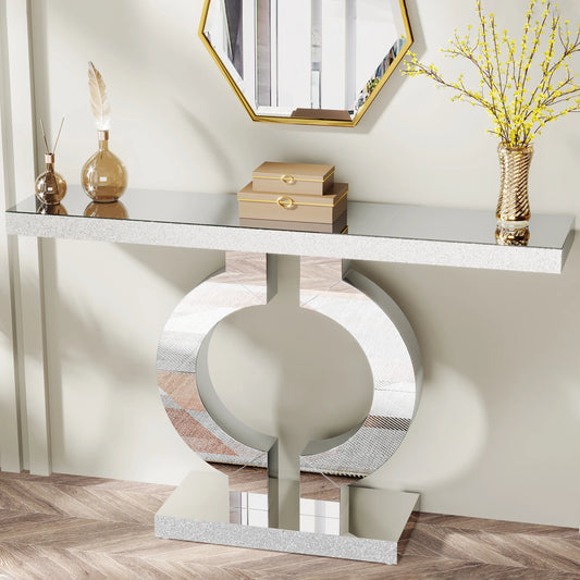 Tribesigns 43 Inch Mirrored Console Table with O Shaped Base