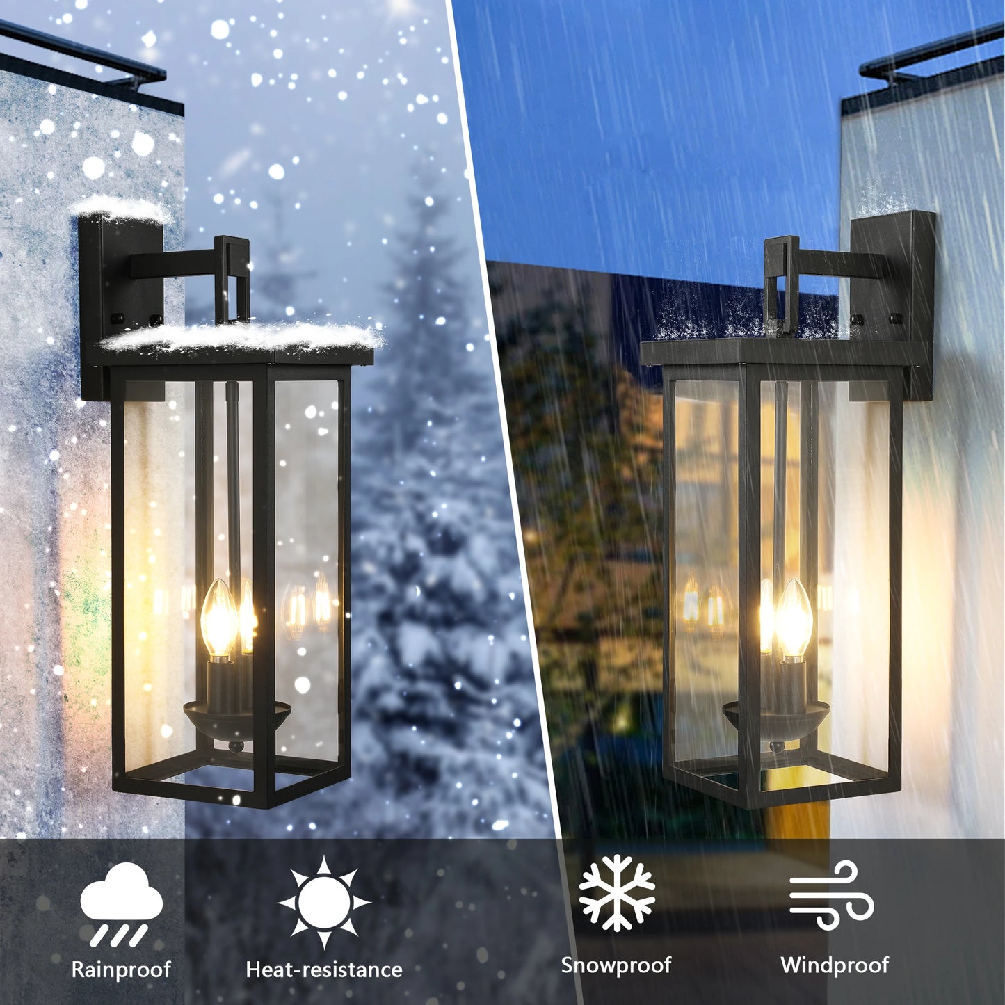 22 Inch Outdoor Wall Lantern with Dusk to Dawn Sensor Black