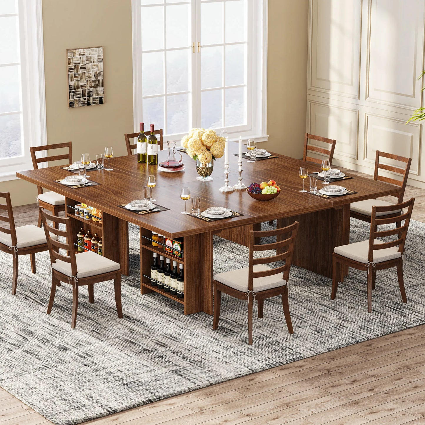 Tribesigns 63 Inch Wooden Dining Table for 6 to 8 with Storage