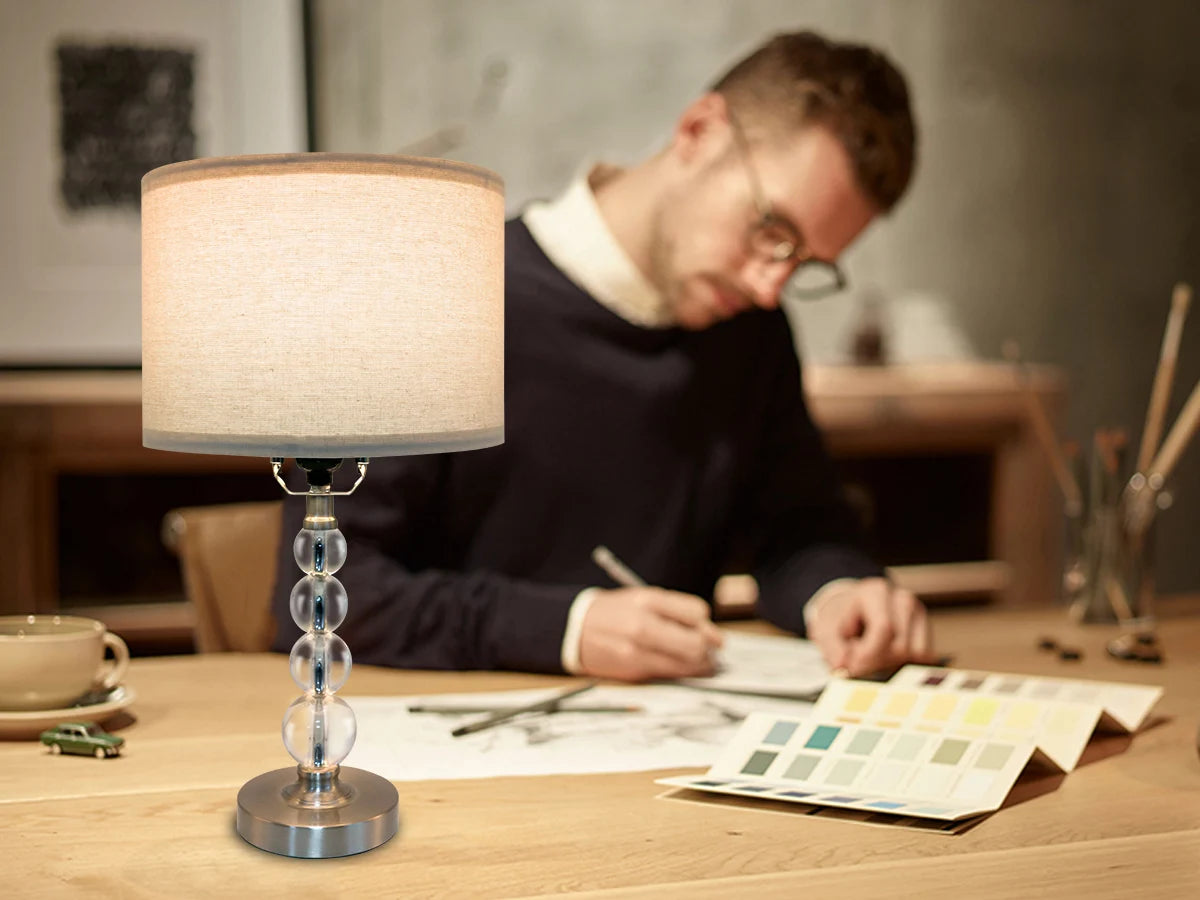 Modern Desk Lamp Set of Two with Linen Lampshade E26 Socket