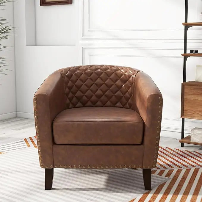 Faux Leather Barrel Accent Chairs Set of 4 Comfy Modern Design