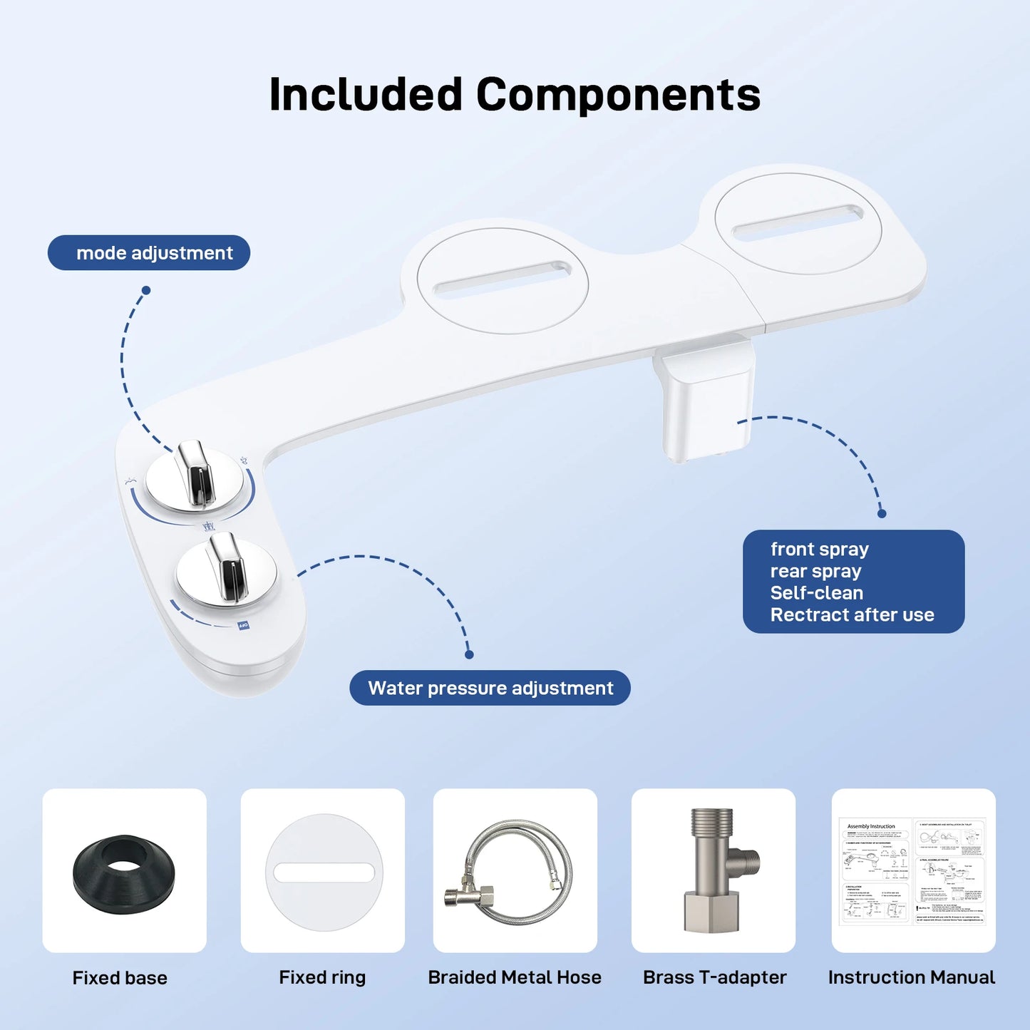 Non-Electric Bidet Attachment with Adjustable Water Pressure