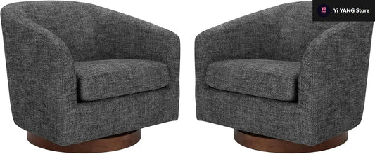 Dark Grey Swivel Accent Chair Set of 2 Upholstered Barrel Chairs