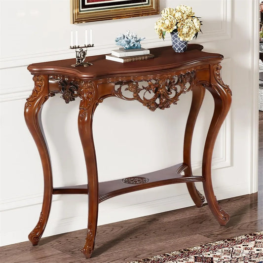 Victorian Half Moon Console Table with Floral Apron and Legs