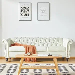 Chesterfield Leather Sofa 3 Seater Mid Century Tufted Couch