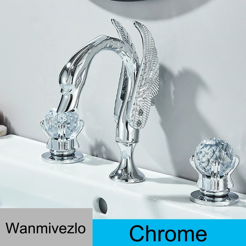 Wanmivezlo Gold Swan Basin Faucet with Dual Crystal Handles