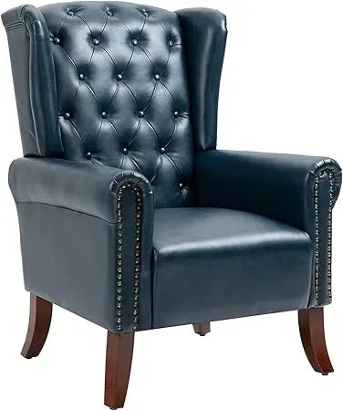 Modern Blue PU Leather Accent Chair for Living Room or Bedroom