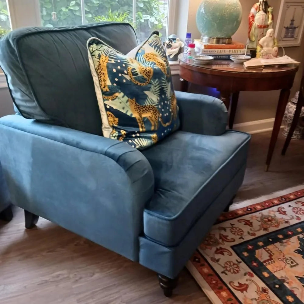 Mid Century Modern Velvet Accent Chair Set of 2 in Blue